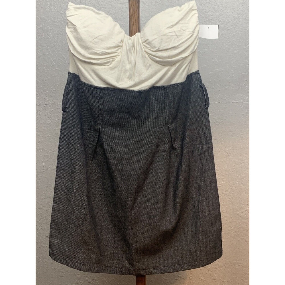 Finesse Women's Strapless Empire Waist Dress Black Denim Skirt Size Large Belted